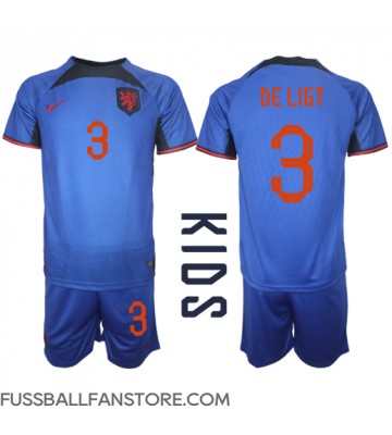 Niederlande Matthijs de Ligt #3 Replik Auswärtstrikot Kinder WM 2022 Kurzarm (+ Kurze Hosen)